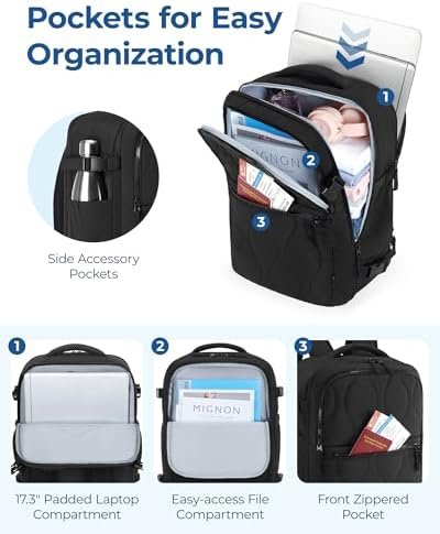 BAGSMART Travel Backpack Carry On Flight Approved for Women Men, TSA Approved Luggage, Large Personal Travel Bag Fit 17 Inch Laptop, 30L Water Resistant Stylish Backpack, Black - Image 2