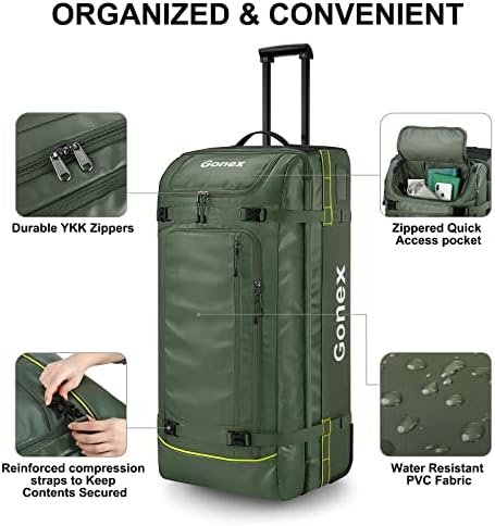 Gonex Rolling Duffle Bag with Wheels, 100L Water Repellent Large Wheeled Travel Duffel Luggage with Rollers 33 inch, Olive Green - Image 4