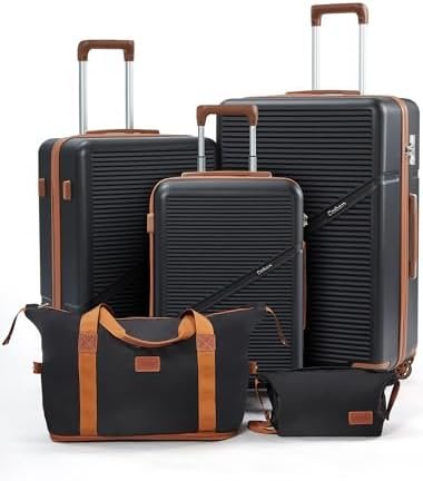 5-Piece Luggage Set 22x14x9 Airline Approved, ABS Hard Case Suitcases with Spinner Wheels, TSA Lock, Durable Waterproof Travel Luggage