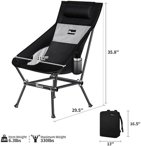 Camping Chair, Patented for Invention, Backpack, Compact Portable Folding Chair, Outdoor Camp, Lawn, Beach High Back Chair with Side Pocket, Lightweight Hiking Chair WB-ZZ (Black) - Image 2