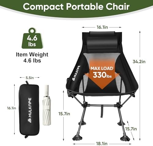 Camping Chairs,Portable Camping Chair for Adults with Headrest,Lawn Chairs Beach Chair with Anti-Sinking Feet Folding Backpacking Chair,Compact Foldable Travel Chair for Outdoor Camp Hiking Backpack - Image 2