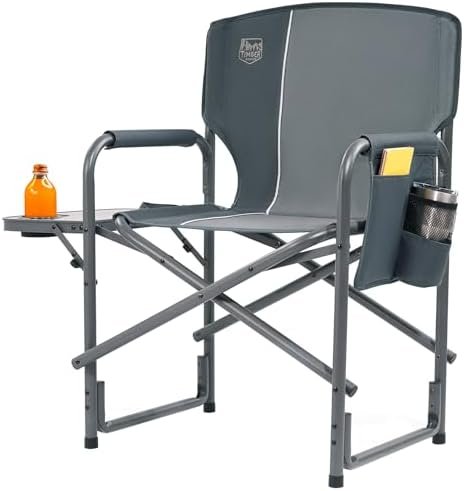 TIMBER RIDGE Lightweight Oversized Camping Chair, Portable Aluminum Directors Chair with Side Table Detachable Side Pocket for Outdoor Camping, Lawn, Picnic, Support 400lbs (Grey) Ideal Gift