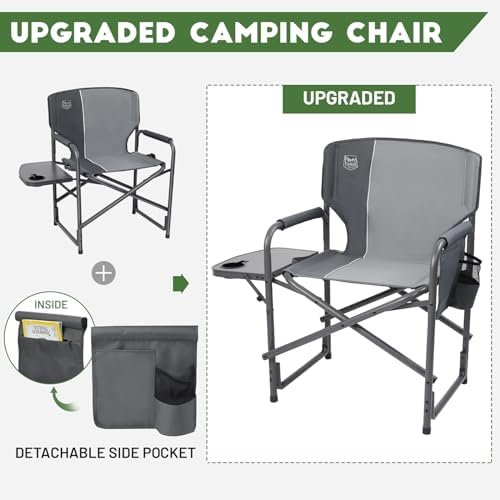 TIMBER RIDGE Lightweight Oversized Camping Chair, Portable Aluminum Directors Chair with Side Table Detachable Side Pocket for Outdoor Camping, Lawn, Picnic, Support 400lbs (Grey) Ideal Gift - Image 8