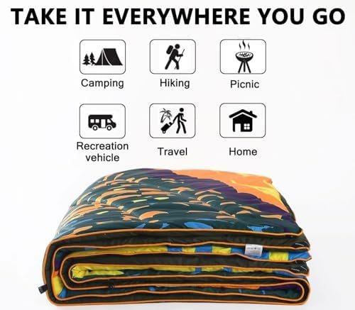 Camping Blanket, Puffy Waterproof Travel Blanket, Warm Cozy Picnic Blanket, for Outdoors, Travel, and Mountain.(Mountain, 78" x 56") - Image 4