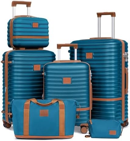 Joyway Luggage Set 3 Piece Suitcase Sets with Spinner Wheel,Hardside Expandable Travel Laggage with TSA Lock (13/20/24/28 Blue brown