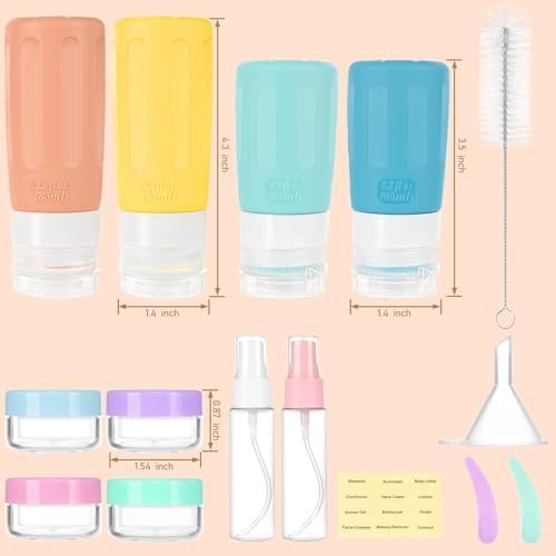 18 Pack Travel Bottles Set for Toiletries, TSA Approved Leak Proof Travel Size Container jars,Squeezable Silicone Travel Essential Accessories for Conditioner, Shampoo, Lotion - Image 2