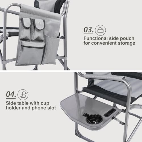 EVER ADVANCED Lightweight Folding Directors Chairs Outdoor, Aluminum Camping Chair with Side Table and Storage Pouch, Heavy Duty Supports 350LBS - Image 6