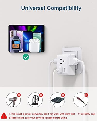 2 Pack European Travel Plug Adapter, International Power Plug Adapter with 3 Outlets 3 USB Charging Ports(1 USB C), Type C Plug Adapter Travel Essentials to Most Europe EU Spain Italy France Germany - Image 6