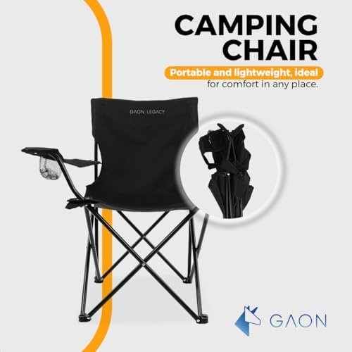 Folding Camping and Beach Chair for Outdoor with Cup Holder - Compact Lightweight Chair with Carry Bag Set of 2 (Black) - Image 4