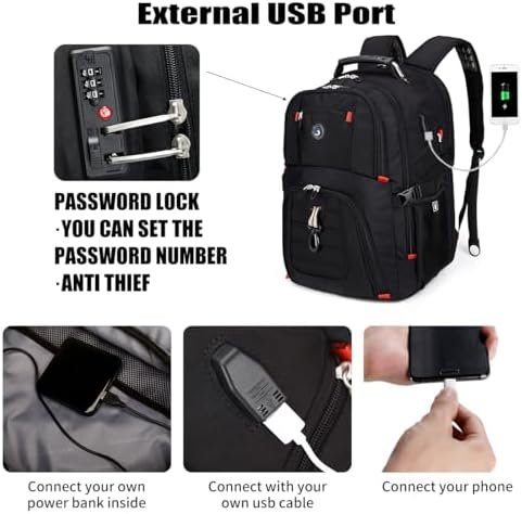 SHRRADOO Extra Large 50L Travel Laptop Backpack with USB Charging Port, College Backpack Airline Approved Business Work Bag Fits 17 Inch Computer for Men Women - Image 2