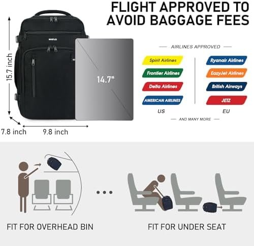 ECOHUB 16'' Travel Backpack For Women Men Airline Approved Personal Item Bag Essentials Laptop Casual Daypack Small Hiking Lightweight Waterproof Backpack, Black - Image 2