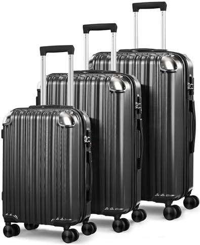 Expandable Luggage Sets 3 Piece Set, Hard Shell Spinner Suitcase Set, 20/24/28In Carry-on and Checked Luggage(Black)