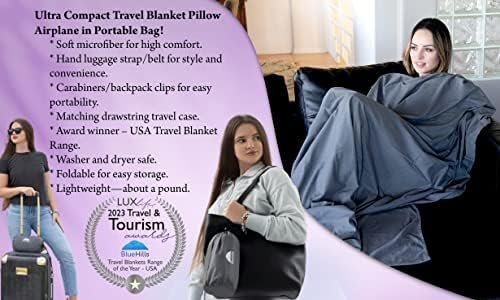BlueHills Ultra Compact Travel Blanket Pillow in Portable Bag Case Soft 70 X 56 with Strap Backpack Clip Premium Cozy Soft Compact Pack Large Blanket for Airplane Flight Layover Grey - Gray C002 - Image 9