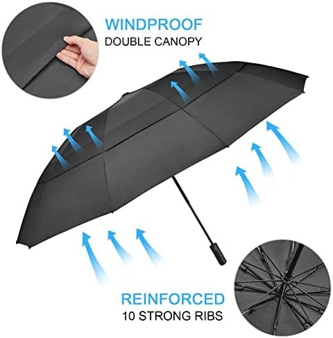 G4Free 46/54/62 Inch Large Compact Golf Umbrella Windproof 10 Ribs Reverse Travel Umbrella for Rain Double Canopy Vented Umbrella Automatic Open Close - Image 4