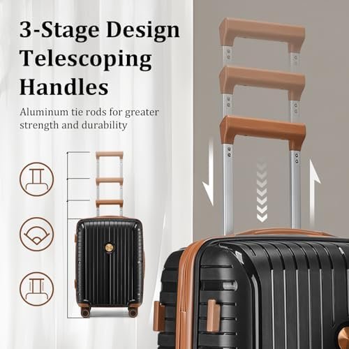 Joyway Luggage Sets 5 Piece Suitcase Set, PP Hardshell Carry on Suitcase Set, Travel Suitcases with Double Spinner Wheels and TSA Lock, Black Brown - Image 5