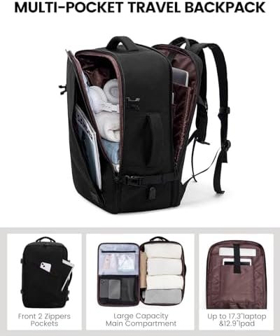 LOVEVOOK Carry on Travel Backpack, Large 40L Personal Item Travel Bag for Men & Women Flight Approved with 3 Packing Cubes, Suitcase Water Resistant Luggage Daypack Business Weekender Bag, Black - Image 4