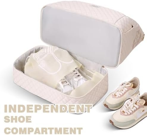 ETRONIK Travel Bag，Weekender Bags for Women，Personal Item Travel Bag with Wet Pocket，Duffel Bag for Travel with Shoes Compartment，37L Hospital Bag for Labor and Delivery (Beige) - Image 4