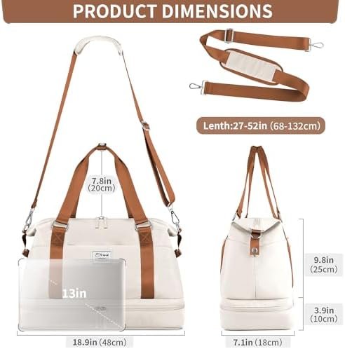 ETRONIK Weekender Bags for Women, Gym Bag with Shoes Compartment & Wet Pocket, Travel Duffel Bag with Trolley Sleeve for Personal Item Travel, Overnight Carry on Bag, Beige - Image 7