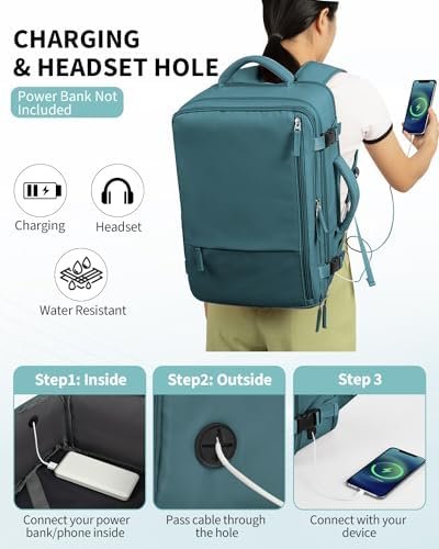Travel Backpack for Women Men, Carry On Backpack with USB Charging Hole, 17 Inch Laptop Backpack Flight Approved Luggage, Large Waterproof Personal Item Bag for Weekender, Travel, College, Blue - Image 8