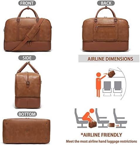 Wogarl 4PCS Leather Weekender Bag for Women Men Large Overnight Bag Travel Duffel Bag with Shoe Compartment Toiletry Satchel Bag Carry On Bag Fit 21" Laptop(Light Brown) - Image 8