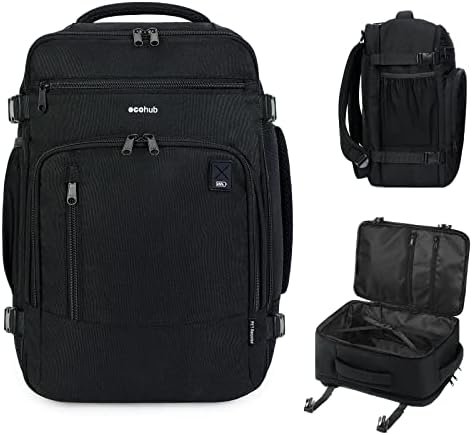 ECOHUB 16'' Travel Backpack For Women Men Airline Approved Personal Item Bag Essentials Laptop Casual Daypack Small Hiking Lightweight Waterproof Backpack, Black