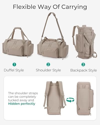 BAGSMART 4-IN-1 Gym Bag for Women,TSA Lightweight Duffle Bag for Travel with Shoe Compartment & Wet Pocket, 30L Carry On Weekender Bags for Women,Water Resistant Travel Duffel Backpack,Camel - Image 3