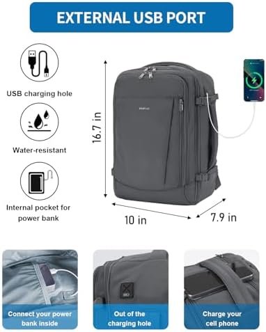 ECOHUB 17'' Travel Backpack, Personal Item Backpack with 13 Pockets, Flight Approved Carry on Backpack with USB Port & Luggage Sleeve, Travel bag for Men & Women, Water Resistant Backpack, Grey - Image 3