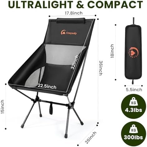 Folding High Back Camping Chair for Outside,Portable Camp Chair for Adults, Lightweight Compact with Carry Bag, for Hiking Lawn Picnic&Fishing(Black) - Image 2