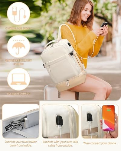 ZOMFELT Travel Backpack for Women, Flight Approved Carry on Backpack with Shoes Compartment & Wet Pocket, Water Resistant 17inch Laptop Bag with USB Charging Port for College Weekender Hiking Trip - Image 6