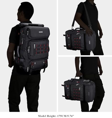 WITZMAN Carry on Travel Backpack for Men Airline Approved Convertible Nylon Duffle Backpack Luggage Bag (B682 Black) - Image 2