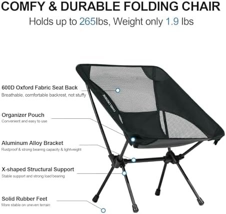 CAMEL CROWN Portable Camping Chair Lightweight Compact Folding Chair Mesh for Outdoor Camp Travel Beach Picnic Festival Hiking Backpacking Black - Image 6