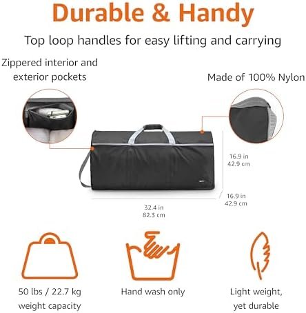 Amazon Basics - 100L Nylon Duffel Bag with Multiple Zippered Pockets, Lightweight yet Durable, 50-Pound Weight Capacity, Black, 32.4 x 16.9 x 16.9 inches - Image 2