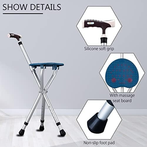 Hold 440 lbs Folding Canes with Seat Walking Stick Height Adjustment Cane Seat Capacity Frosted Handle with Magnetic Therapy Stone Massage Crutches Stool - Image 2