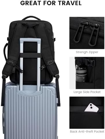 LOVEVOOK Carry on Travel Backpack, Large 40L Personal Item Travel Bag for Men & Women Flight Approved with 3 Packing Cubes, Suitcase Water Resistant Luggage Daypack Business Weekender Bag, Black - Image 8