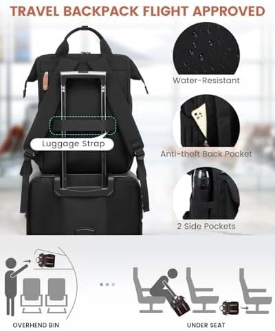 LOVEVOOK Laptop Backpack for Women Work Travel Backpack Purse Commuter Business Computer Bag Teacher Doctor Nurse Bags, College Backpack Daypack with USB Charging Port, 15.6 Inch, Black-brown - Image 5