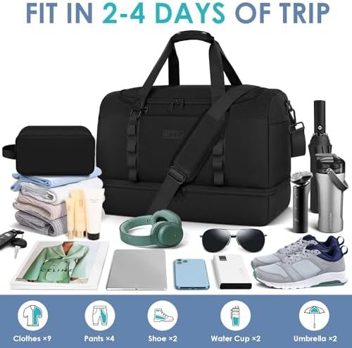 ETRONIK Travel Bag for Men Women, Duffle Bag & Gym Bag with Shoe Compartment, Weekender Overnight Bag with Toiletry Bag, Carry on Bags for Airplane for Travel, Trip, Gym, Yoga, Black - Image 2