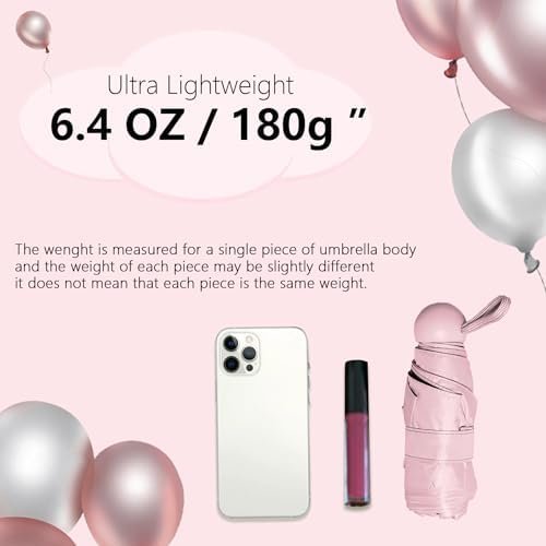 ALFROTEY Mini Folding Travel Umbrella for Rain Lightweight Small Compact Pocket Umbrella for Backpack and Purse Ideal Tiny Portable Travel Umbrella for Women and Girls (Pink, S) - Image 2