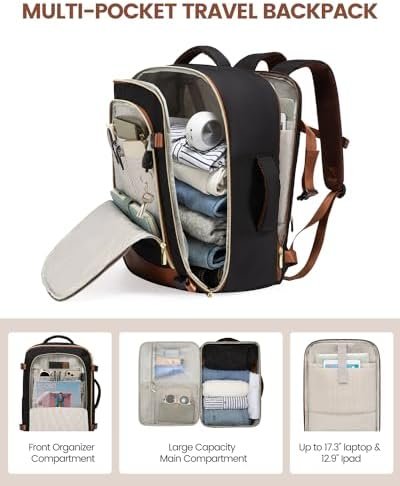 LOVEVOOK Travel Backpack for Women, 40L Carry On Backpack Flight Approved, Large Personal Item Bag Fits 17 inch Laptop, TSA Approved Luggage with 3 Packing Cubes,Waterproof Weekender Gym Backpack - Image 4