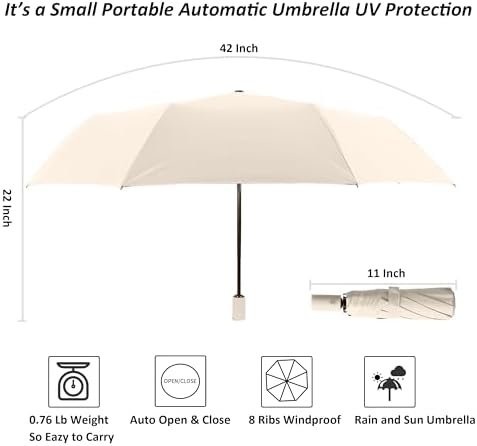 BAODINI Small UV Protection Travel Umbrella Compact for Rain and Sun UPF 50+ Windproof Portable 42 inch Umbrella for Women and Men - Image 7