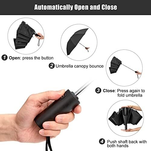 G4Free Large Umbrella 54 Inch Windproof Travel Umbrellas for Rain, Small folding Compact Reverse Umbrella with 10 Ribs Automatic Open Close (Black) - Image 4