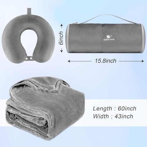Travel Blanket and Pillow- Premium Soft Airplane Blanket with Durable Travel Bag, Hand Luggage Belt Compact Pack Large Blanket for Travel (Gray) - Image 5