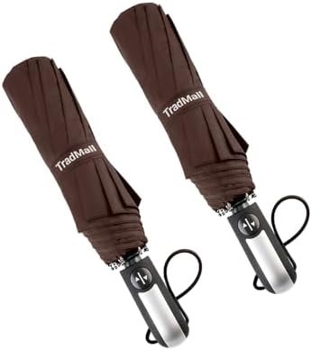 TradMall 2 Pack Travel Umbrella Windproof 46/56 Inches Large Canopy Reinforced Fiberglass Ribs Auto Open & Close
