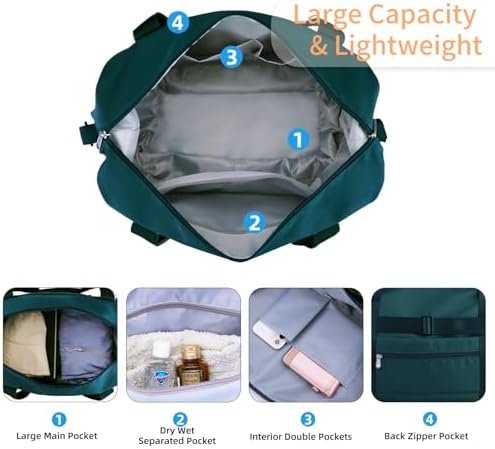 WALNEW Gym Duffel Bag for Women Men, Travel Carry on Weekender Overnight Tote Bags, Lightweight Waterproof Personal Item Bag for Sports, Dance, Workout with Wet Pocket, Peacock Blue - Image 3