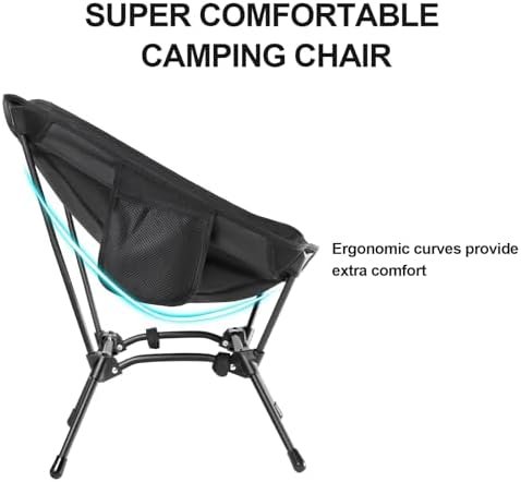 CAMEL CROWN Folding Camping Chair, Lightweight Portable Compact Lawn Chair with Side Pocket for Outdoor Travel Beach Picnic Hiking Backpacking Black - Image 6