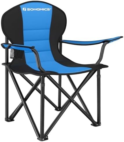 SONGMICS Folding Camping Chair, Supports 551 lb, with Comfortable Sponge Seat, Heavy Duty Structure, Cup Holder, Outdoor Picnic Chair