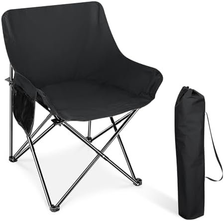 HaSteeL Folding Camping Chair, Portable Foldable Camp Chair for Adults, Comfortable 600D Oxford Fabric Collapsible Lawn Chairs for Indoor Outdoor Beach, 250lbs Weight Capacity, Storage Bag, Black