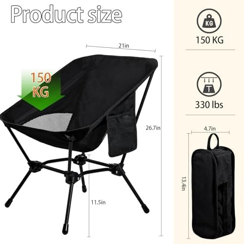 Ultralight Portable Camping Beach Chairs Compact Folding Lawn Chair Outdoor Lightweight Backpack Camp Chair for Adults Backpacking Chair with Pocket for Outside Travel Picnic & Hiking, Support 330 LBS - Image 2