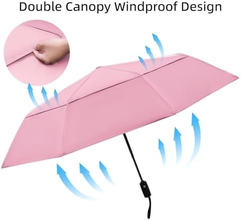 TradMall Travel Umbrella, 42/45 Inches Double Vented Canopy Windproof Automatic Strong Compact Folding Umbrellas for Rain Women and Men - Image 3