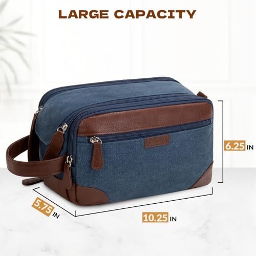 Travel Toiletry Bag for Men - Canvas Toiletries Bag with Multiple Pockets Large Hanging Dopp Kit Travel Bag for Toiletries Essentials Accessories - Navy Blue - Image 2