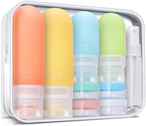 18 Pcs Travel Size Toiletries Set,Leak Proof Squeezable Silicone Travel Bottles for Shampoo and Conditioner,TSA Approved Travel Essentials Accessories,White Pack